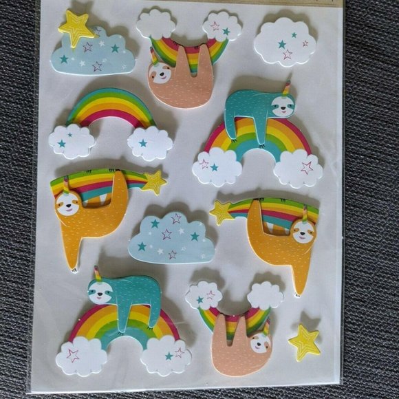 11 PC Rainbow Sloth Pop Up 3D Stickers - Picture 1 of 2